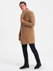 Men's coat with asymmetrical fastening - camel V4 OM-COWC-0102
