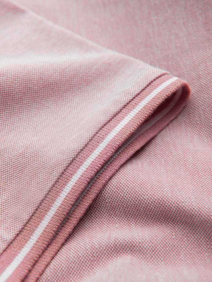 Melange men's polo shirt with striped collar - pink V2 OM-POSS-0109