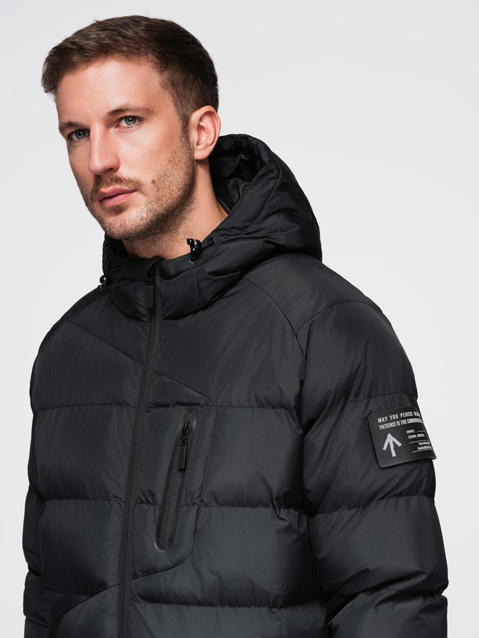 Men's quilted insulated jacket with raglan sleeves - black V4 OM-JAHP-0302