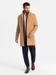 Single-breasted long men's suit style coat - light brown V3 OM-COWC-0105