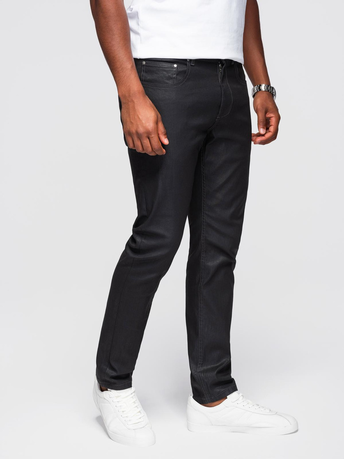 Pantaloni SLIM FIT din denim cerat pentru bărbați - negru V3 OM-PADP-0149