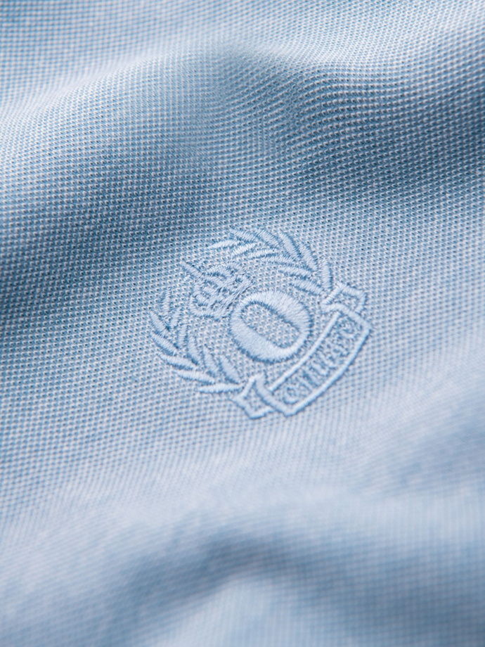 Men's melange polo shirt with striped collar - blue V3 OM-POSS-0109