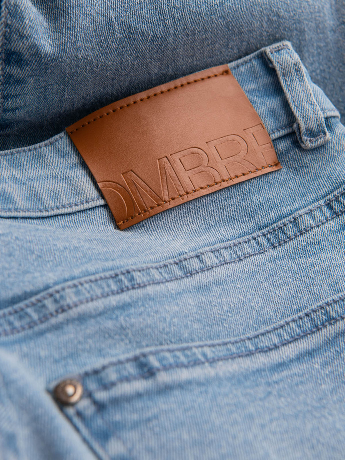 Men's CARROT FIT denim pants with subtle rubbing - light blue V2 OM-PADP-0162