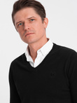 Pánský svetr s výstřihem do V a košilovým límcem - černý V1 OM-SWSW-0102