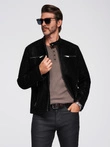 Men's retro-style biker jacket with stand-up collar - black V2 OM-JAFL-0197