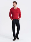 Men's elegant V-neck BASIC sweater with viscose - red V20 OM-SWBS-0107