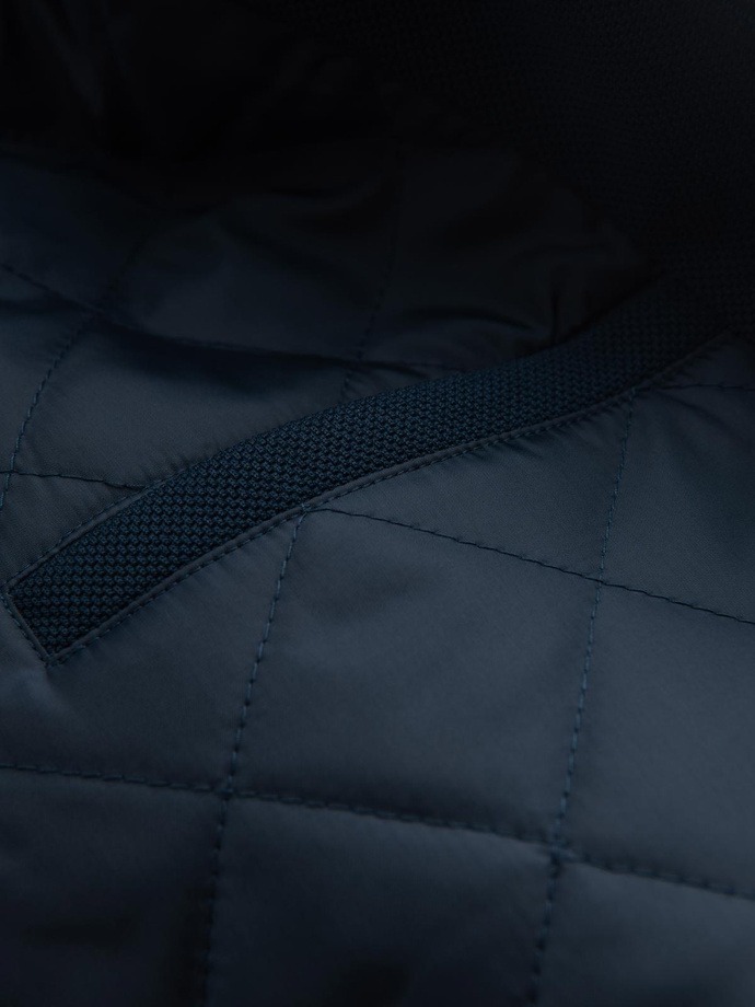 Men's biker jacket with collar and pockets - navy blue V1 OM-JALP-0157