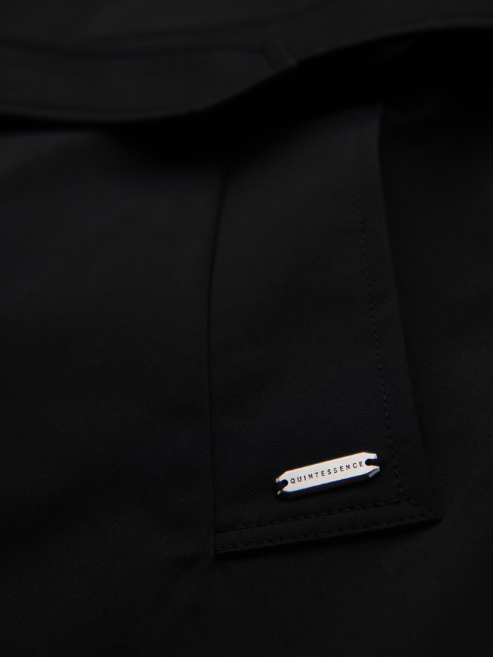 Elegantní pánský plášť SLIM FIT s páskem - černý V2 OM-COSC-0126