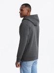 Men's button-down hooded sweatshirt - graphite melange V4 OM-SSZP-0186