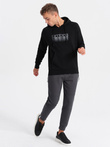 Men's non-stretch hooded sweatshirt with print - black V3 OM-SSPS-0153