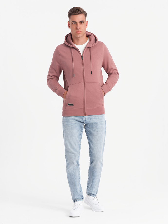 Pánská bavlněná mikina BASIC s rozepínáním - tmavě růžová V4 OM-SSBZ-0160