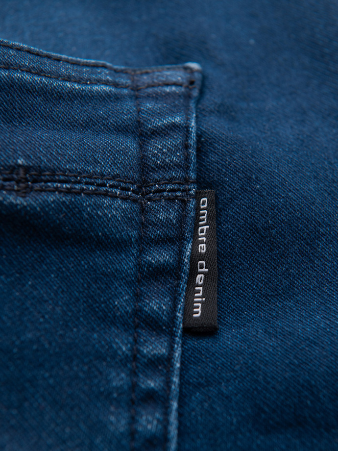 Pantaloni jogger din denim pentru bărbați cu talie cu nervuri - albastru închis V3 OM-PADJ-0242
