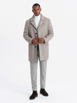 Single-breasted patterned men's coat with pockets - ash V1 OM-COWC-0108