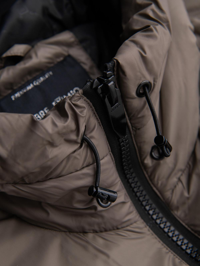 Jachetă puffer călduroasă pentru bărbați cu margini cu nervuri - bej închis V3 OM-JAHP-0207