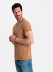 Tricou cu guler în V din bumbac clasic BASIC pentru bărbați - maro V9 OM-TSBS-0145
