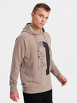 Men's printed HOODIE sweatshirt - dark beige V2 OM-SSPS-0152