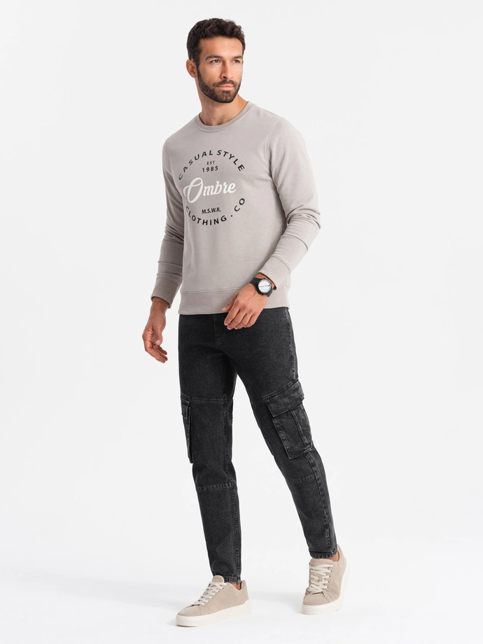 Džínsové cargo nohavice SLIM FIT s bieleným efektom - čierne V2 OM-PADP-0176