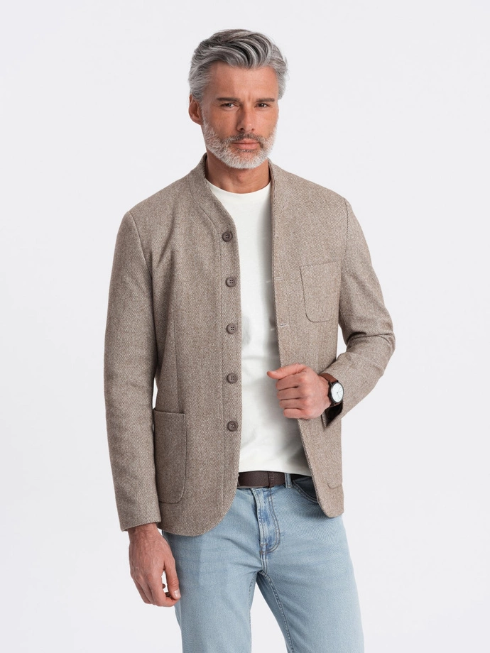 Stylish men's blazer without lapels - light brown V2 OM-BLZB-0124