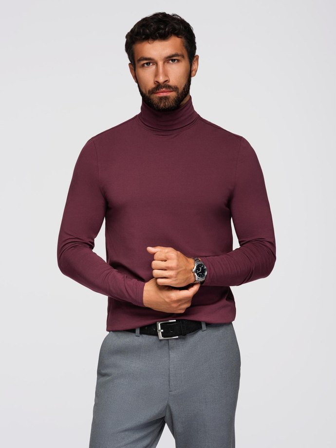 Men's plain turtleneck longsleeve - maroon V6 OM-LSCL-0130