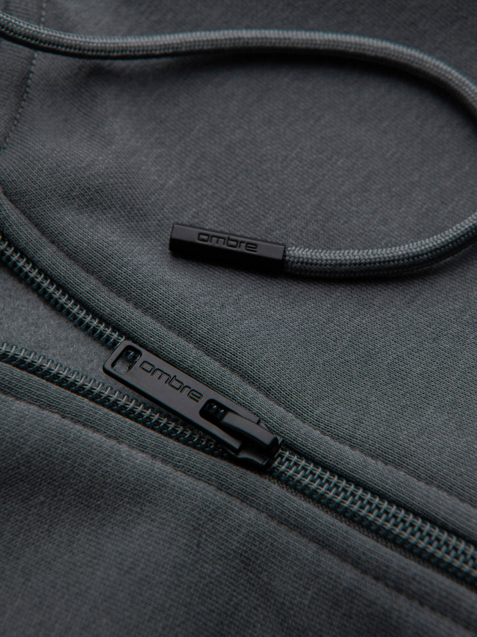 Pánska bavlnená mikina BASIC bez zapínania - grafitová V11 OM-SSBZ-0160