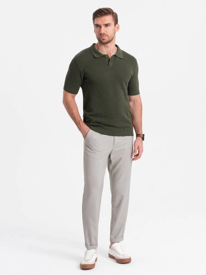 Pánské chino kalhoty REGULAR FIT s elastickým pasem - šedobéžové V1 OM-PACP-0157