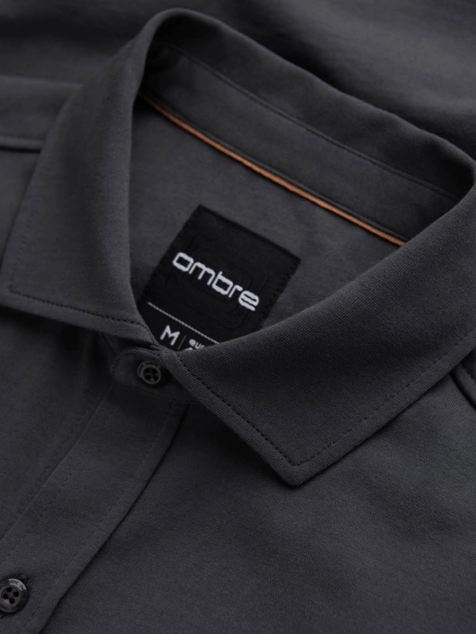 Pánská bavlněná košile REGULAR z jednoduchého žerzejového úpletu - grafitová V6 OM-SHCS-0138