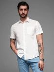 Men's short-sleeved linen-cotton shirt with pocket - broken white V1 OM-SHSS-0167