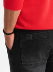 Men's denim joggers with asymmetrical stitching - black V3 OM-PADJ-0165