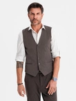 Men's elegant SLIM FIT herringbone vest - graphite V2 OM-BLZV-0143