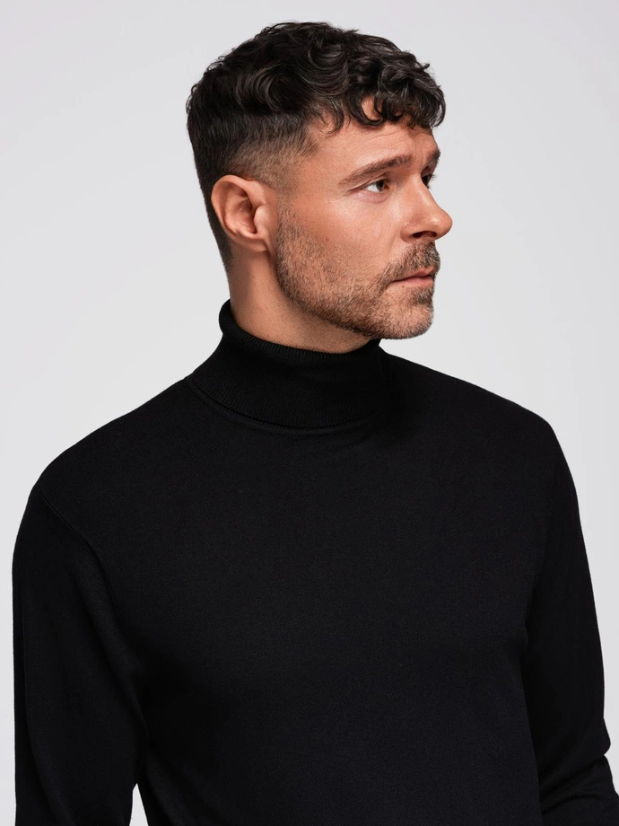 Men's knitted fitted turtleneck with viscose - black V1 OM-SWTN-0101