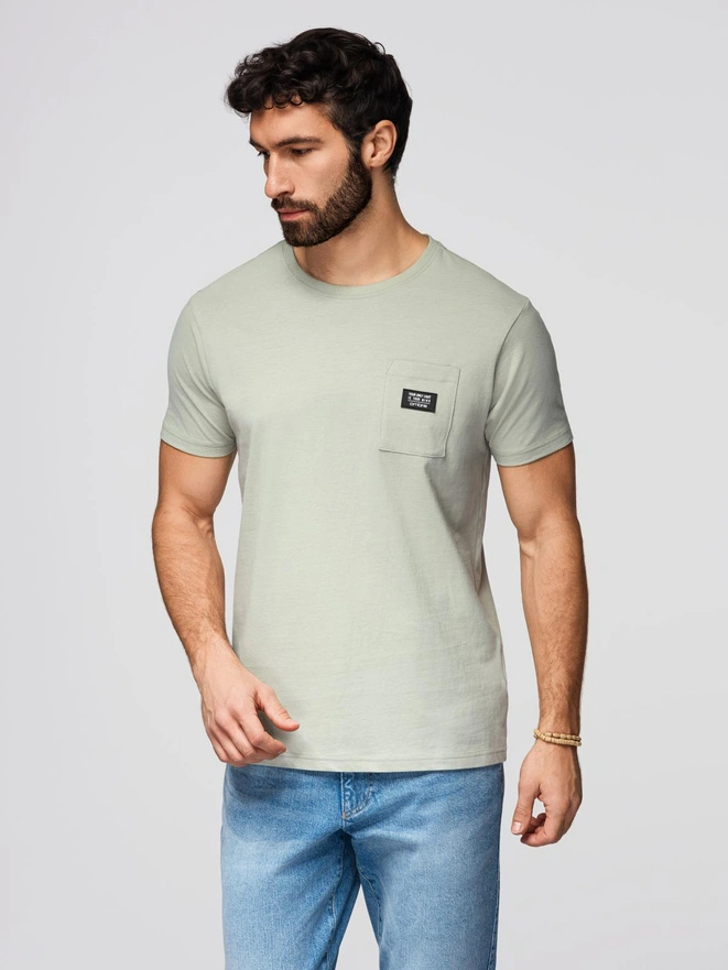 Tricou casual pentru bărbați cu buzunare aplicate - verde pal V2 OM-TSCT-0109