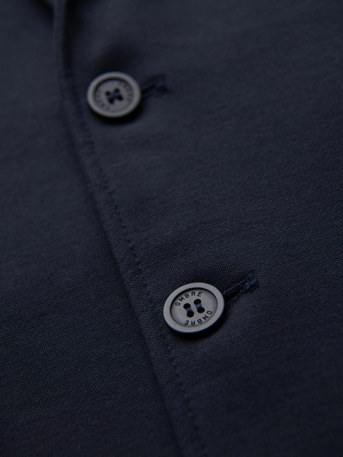 Pánska bunda SLIM z jemne štruktúrovaného úpletu - tmavomodrá V3 OM-BLZB-0101