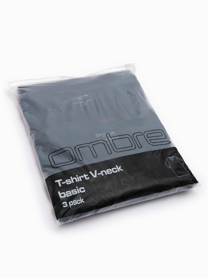 Set tricou bărbătesc BASIC din bumbac cu decolteu în V - 3x albastru marin V10 OM-TSBS-0233
