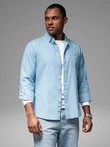 Men's patterned thin denim shirt with pocket - light blue V1 OM-SHDS-0179