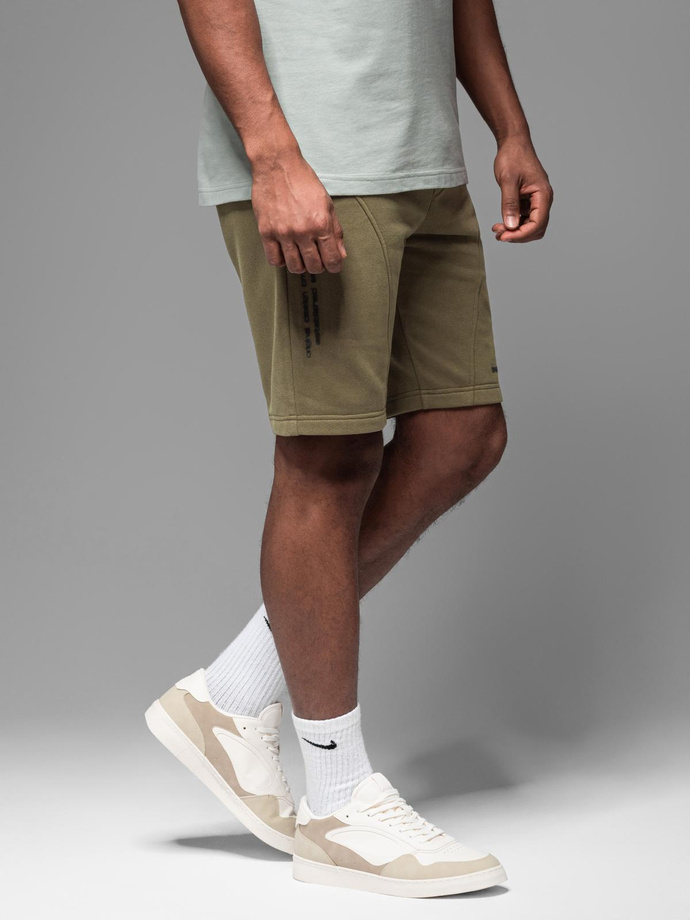 Fitted men's printed short sweat shorts - olive V4 OM-SRSK-0138