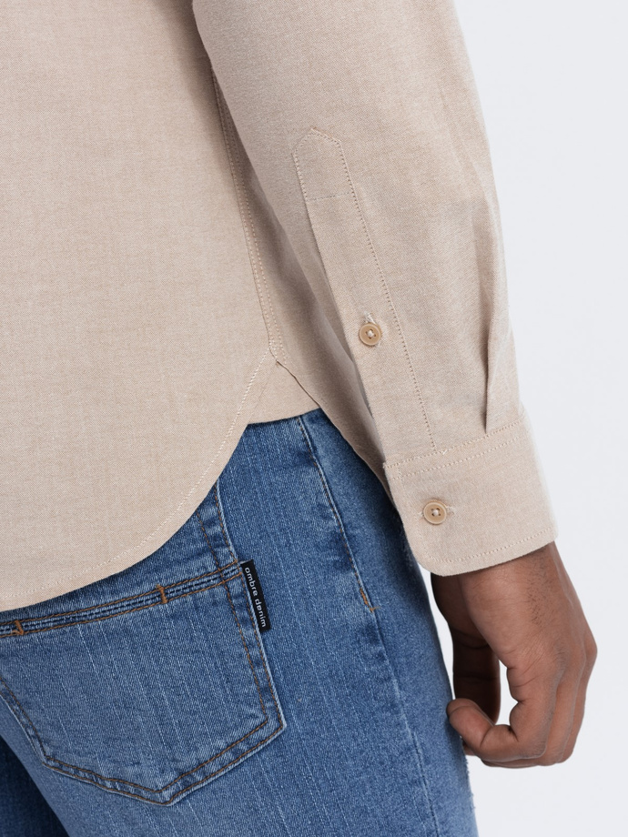 Men's REGULAR FIT cotton shirt with pocket - beige V1 OM-SHOS-0153