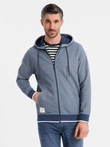 Men's soft-textured hooded sweatshirt - navy blue V2 OM-SSZP-0191
