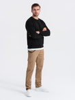 Men's pants with cargo pockets and leg hem - warm brown V2 OM-PACG-0189