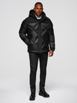 Men's hooded jacket with geometric diamond quilting - black V1 OM-JAHP-0237