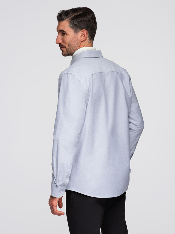 Cămașă oxford elegantă pentru bărbați cu broderie - albastru V1 OM-SHOS-0172