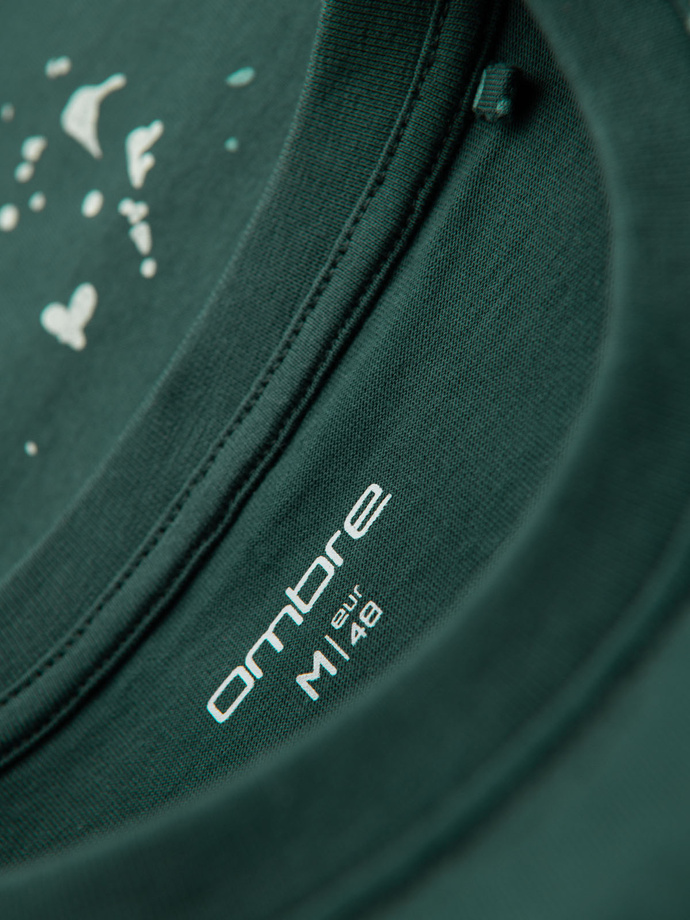 Tricou din bumbac imprimat cu decolteu rotund - negru V2 OM-TSFP-0225