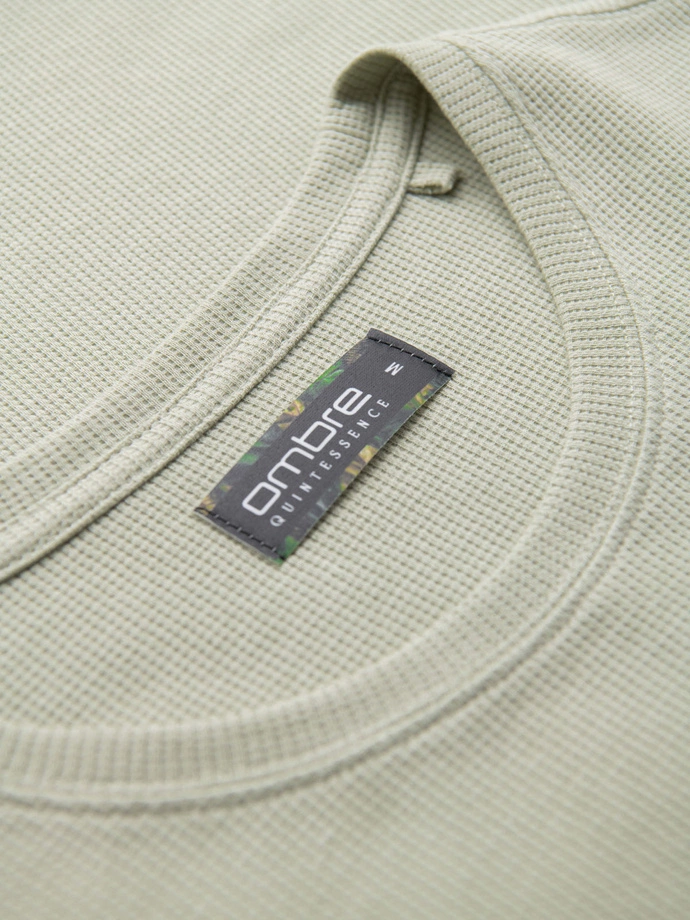 Men's waffle-textured T-shirt with round neckline - pistachio V4 OM-TSCT-0197