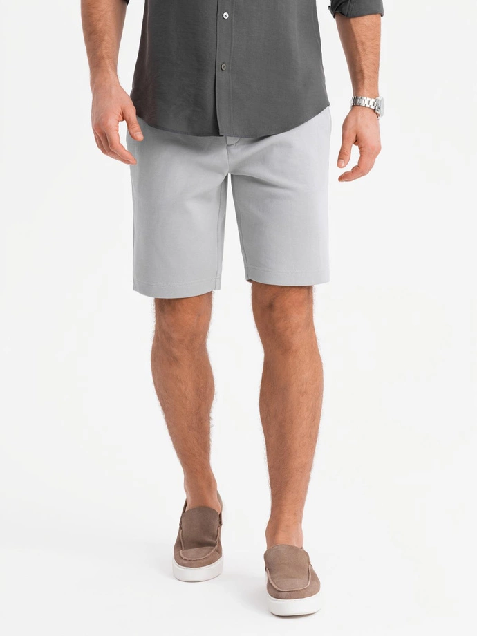 Men's SLIM FIT structured knit shorts - light grey V4 OM-SRCS-0169