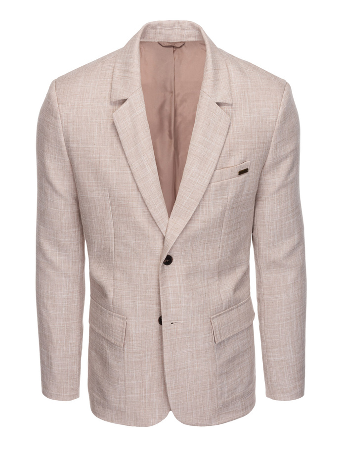 Men's REGULAR cut jacket with linen - light beige V2 OM-BLZB-0128