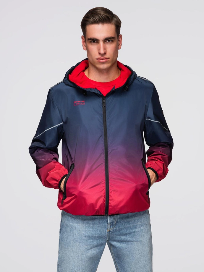 Men's sports jacket with reflectors - navy blue and red V3 OM-JANP-0105