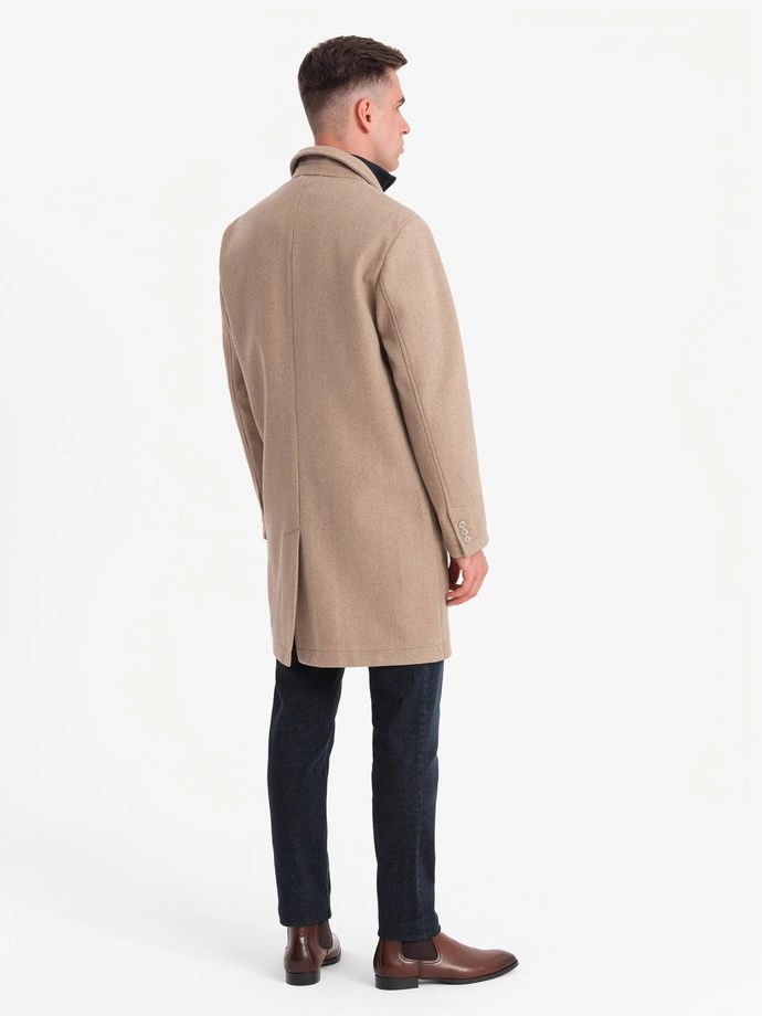 Pánský lehký jednořadý kabát - béžový V7 OM-COWC-0104