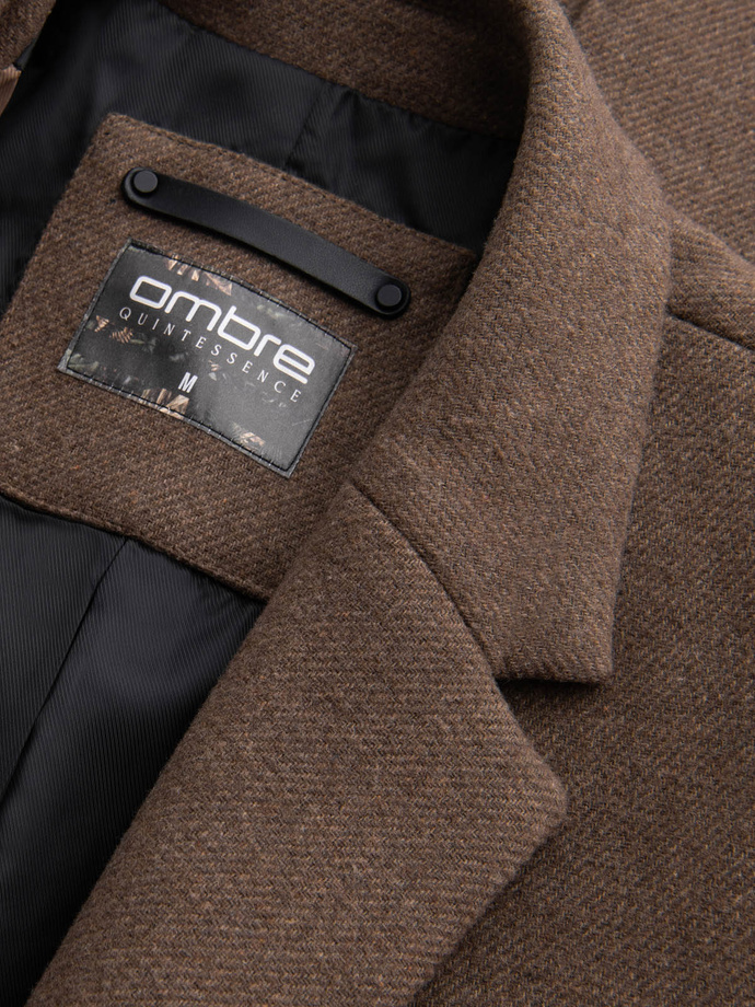 Elegant single-breasted men's wool coat - brown V1 OM-COWC-0114