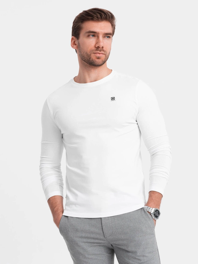 Men's signature elastane longsleeve with round neckline - white V1 OM-LSCL-0102