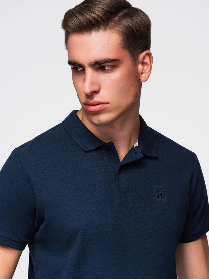 Tricou polo BASIC pentru bărbați, tricou piqué monocolor - albastru marin V2 OM-POBS-0100