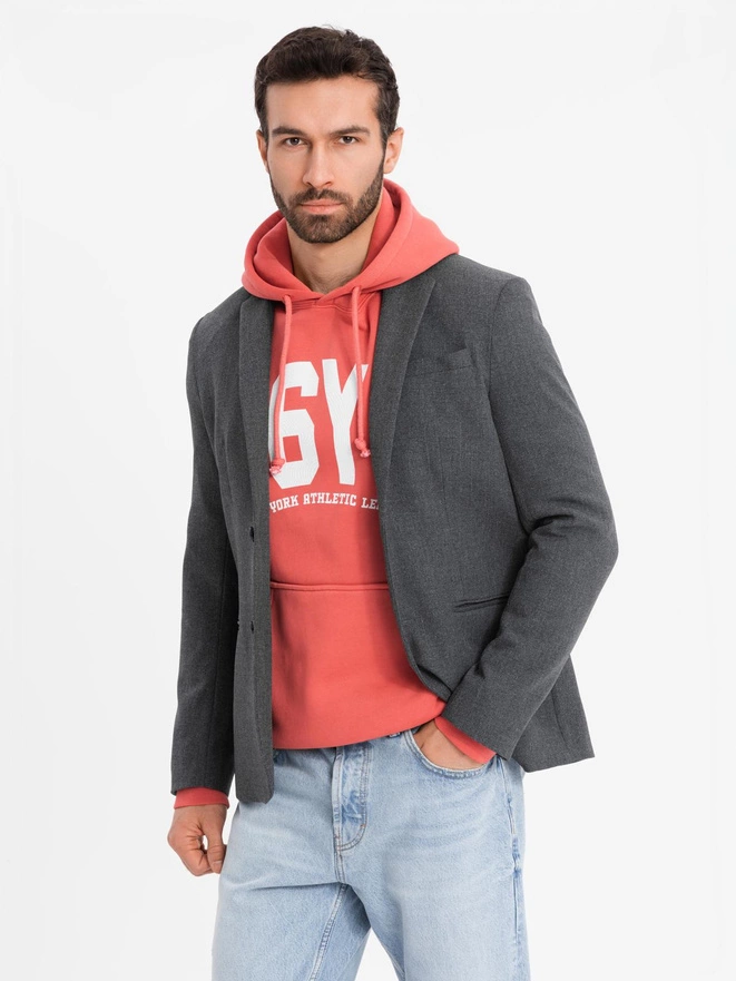 Elegantné pánske sako s ozdobnými gombíkmi na manžetách - grafitová V1 OM-BLZB-0114